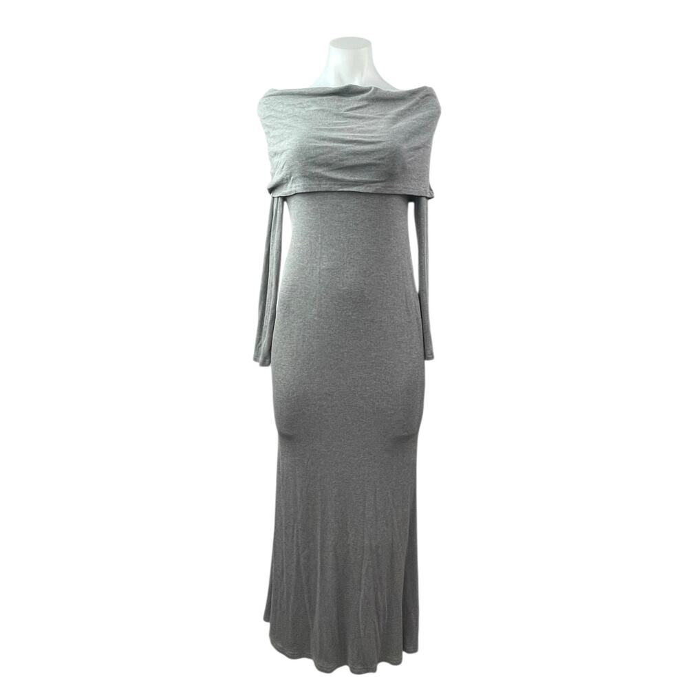 Commense Women's Gray Long Sleeve Off The Shoulder Knit Gown Maxi Dress Size M